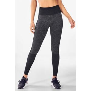 Fabletics High-Waisted Seamless Rib Legging in Black Leather - Size M